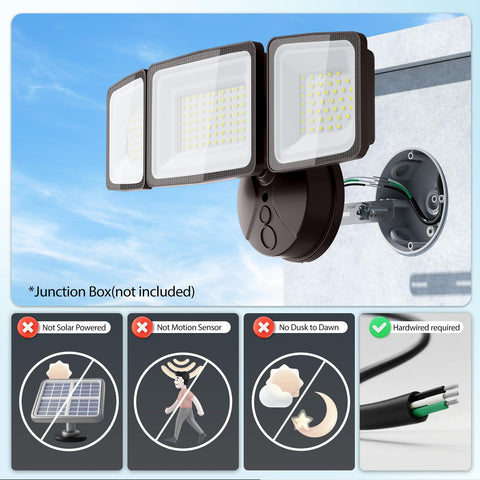 Onforu 130W flood light side view with three adjustable heads for versatile coverage
