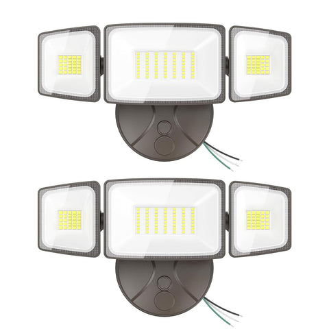 Onforu 2-pack flood lights with three adjustable heads for versatile exterior coverage.
