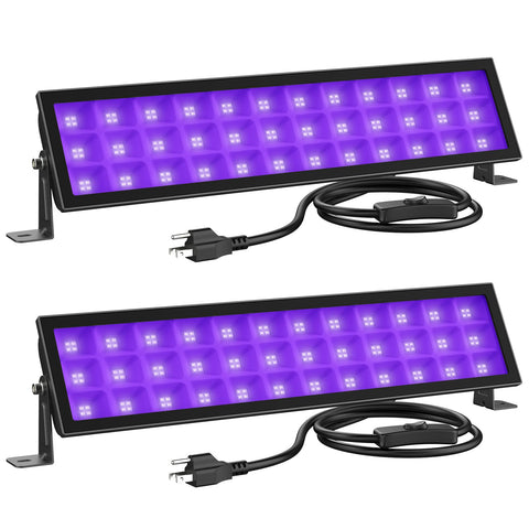 Onforu 2-pack black light bars with 72W LEDs illuminate neon posters for glow parties