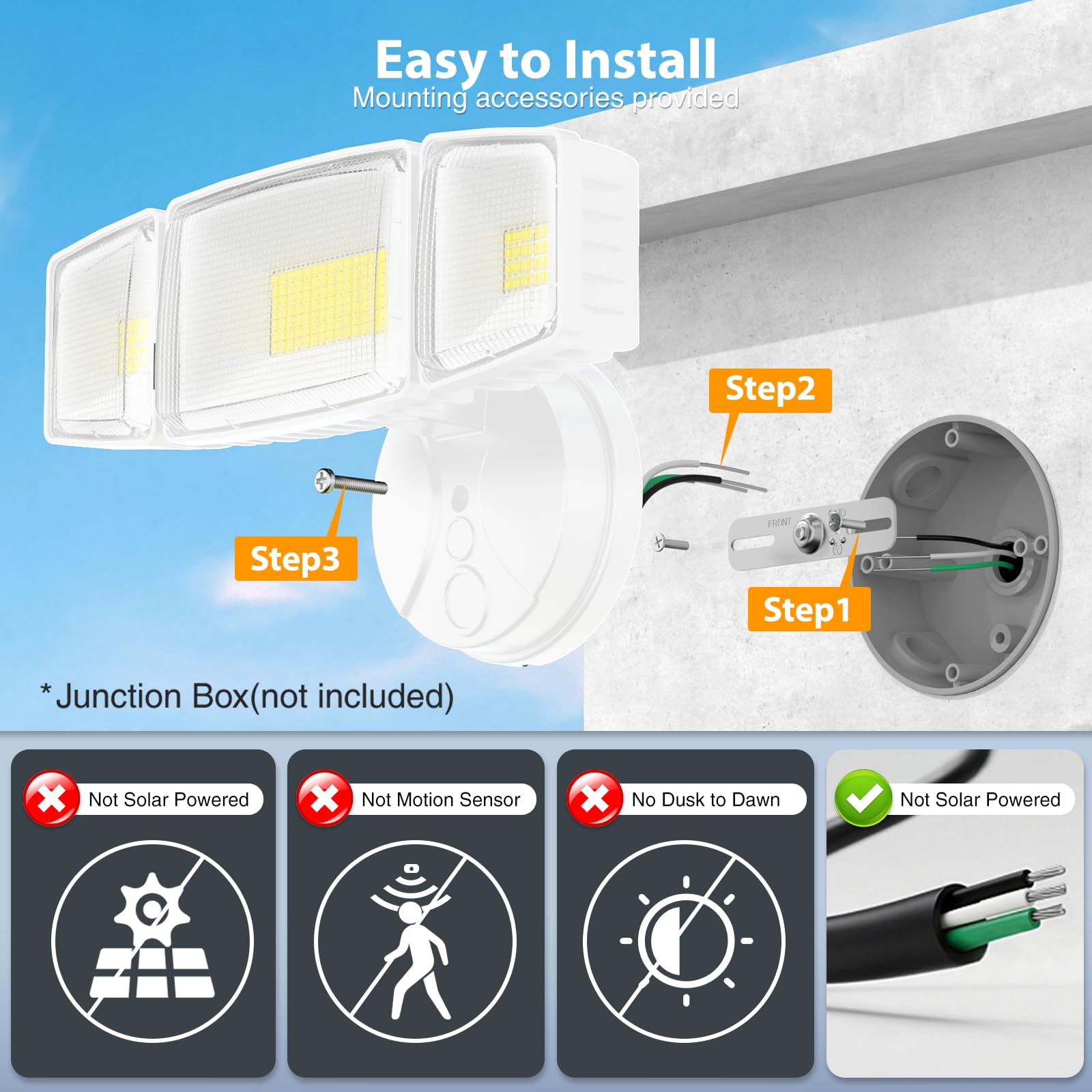 Onforu three-head adjustable flood light for flexible outdoor coverage