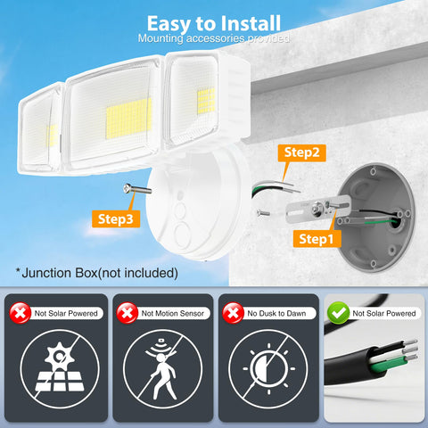 Onforu three-head adjustable flood light for flexible outdoor coverage