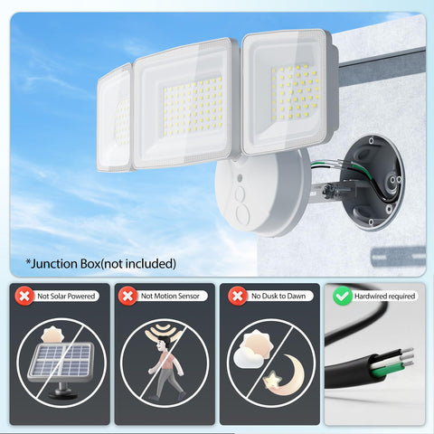 Onforu 3-head adjustable lights oriented for wide coverage.