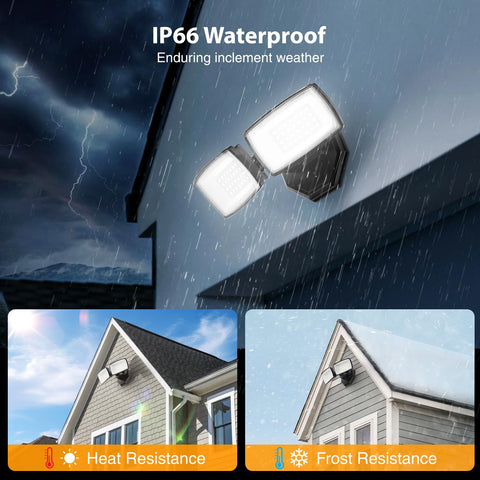 Onforu flood light over driveway providing strong perimeter lighting.