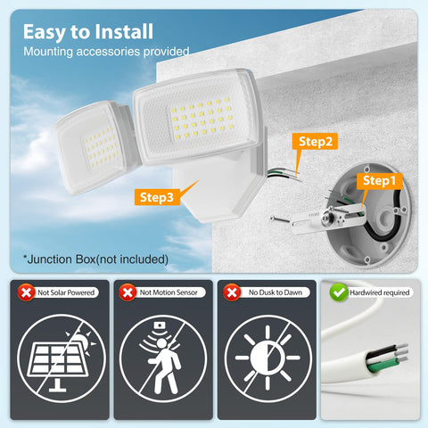 Onforu 3200LM flood light with two adjustable heads for flexible security lighting.