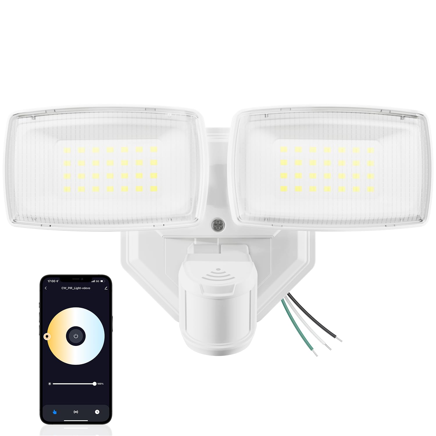 Onforu 32W two-head LED security light front view with broad outdoor coverage.