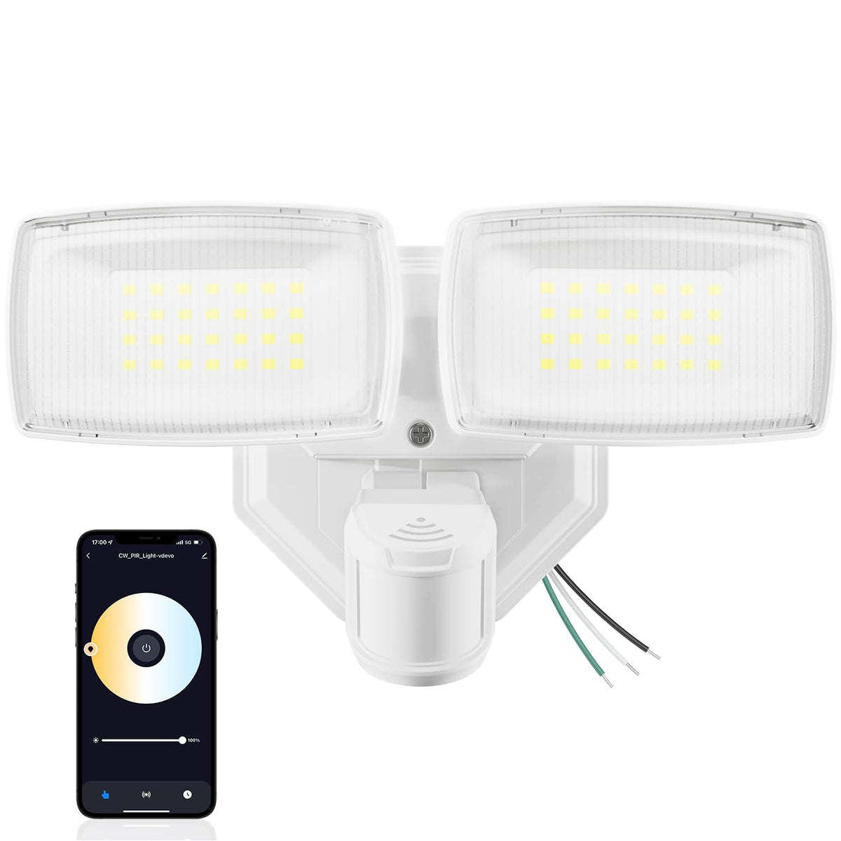 Onforu 32W two-head LED security light front view with broad outdoor coverage.