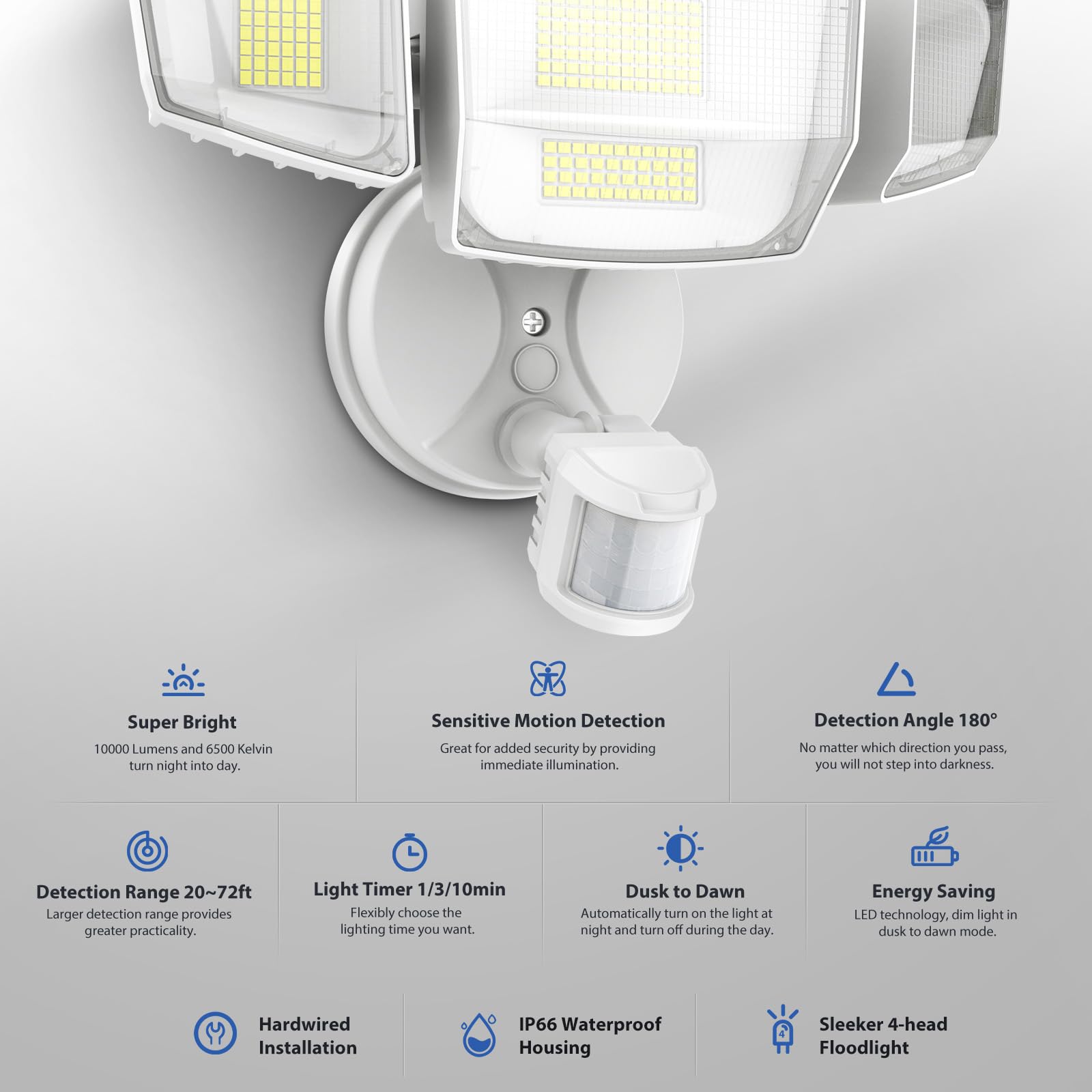 Onforu four head dusk-to-dawn flood light being installed with junction box
