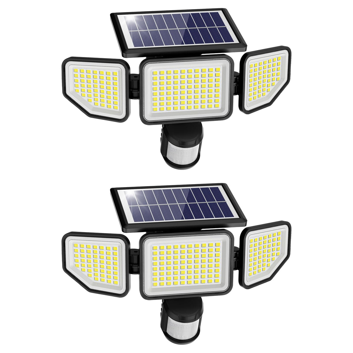 Onforu 4500LM three-head solar flood light delivering broad outdoor coverage