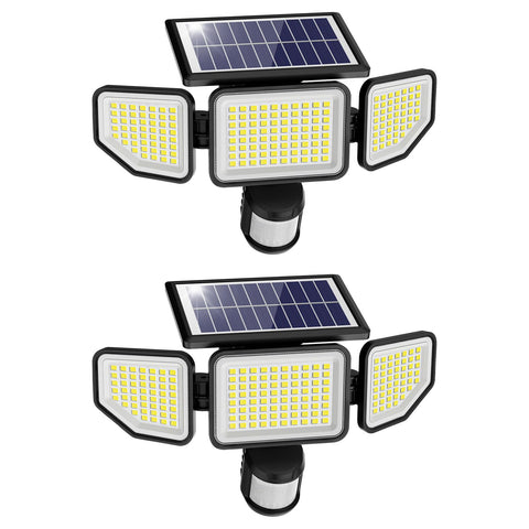 Onforu 4500LM three-head solar flood light delivering broad outdoor coverage