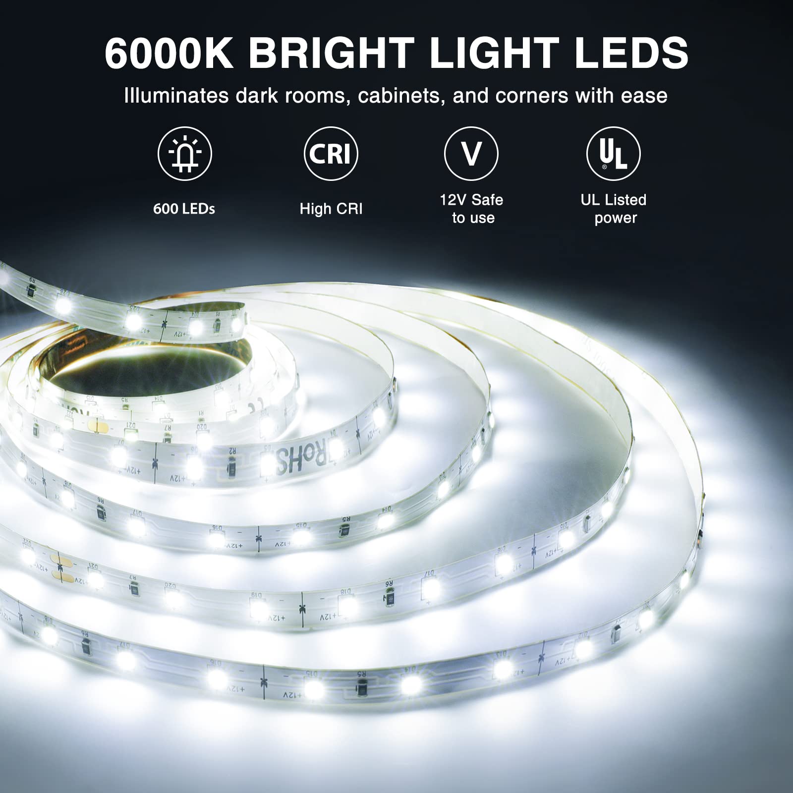 Onforu 600 LEDs daylight strip with dimmable brightness