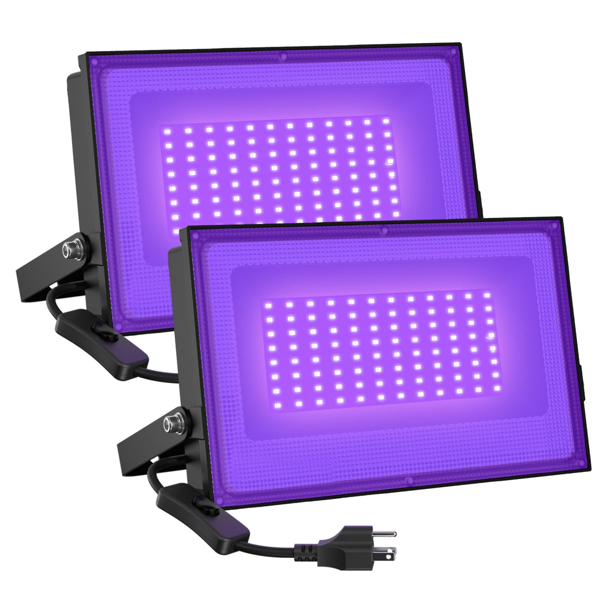 Onforu 60W black light flood front view highlighting neon colors for parties