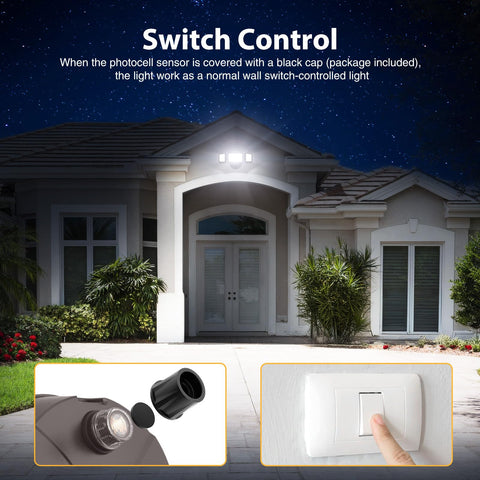 Onforu dusk-to-dawn flood light uses a photocell for automatic night illumination.