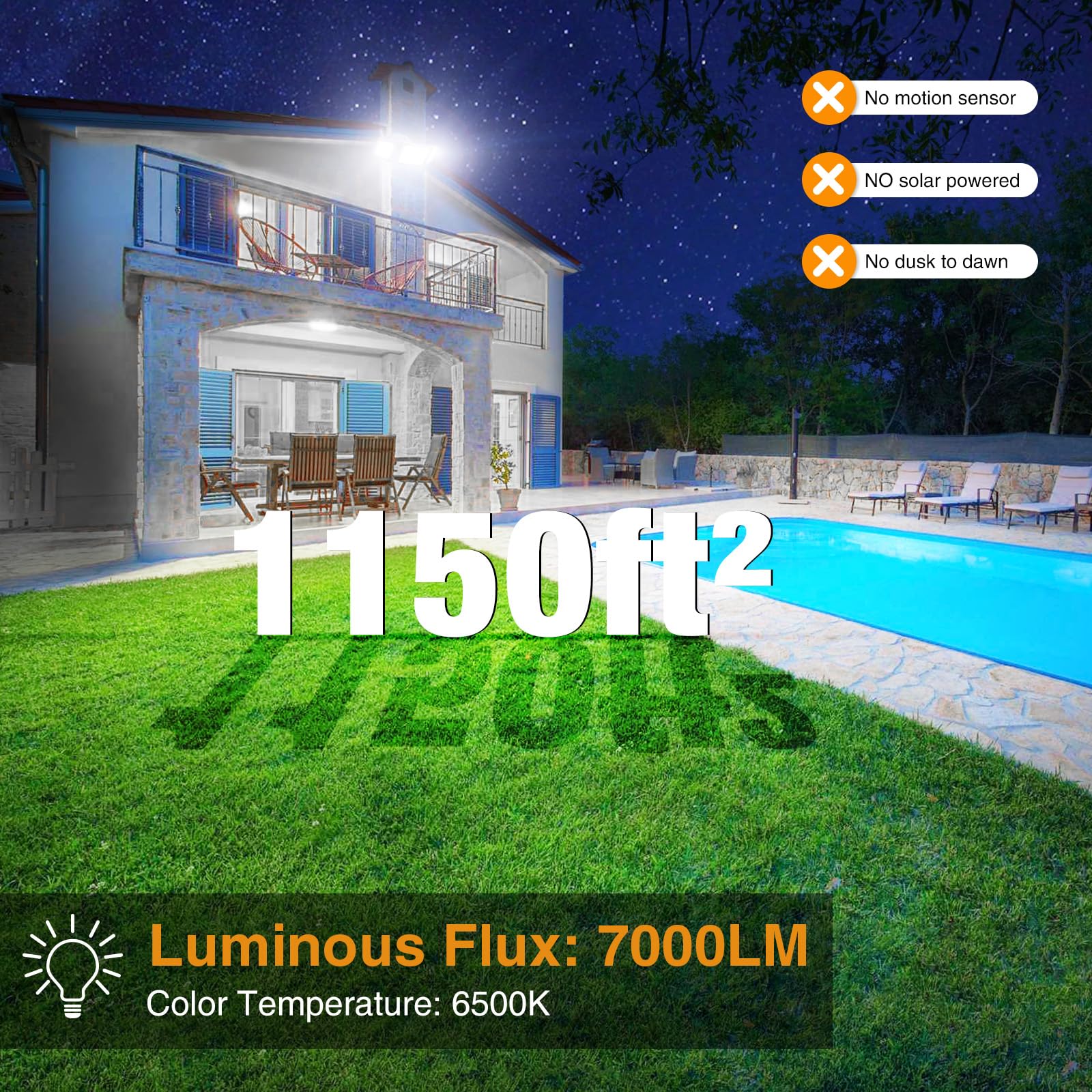 Onforu 75W outdoor flood light with 3 heads adjustable for wide coverage