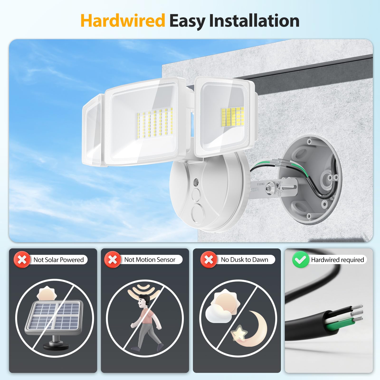 Onforu 75W flood light side view showing adjustable heads
