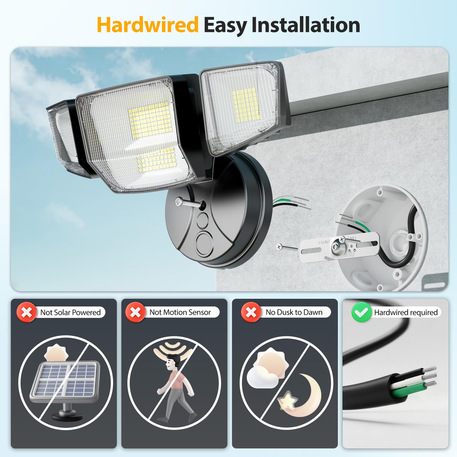 Onforu 90W flood light four-head angles enabling customizable coverage