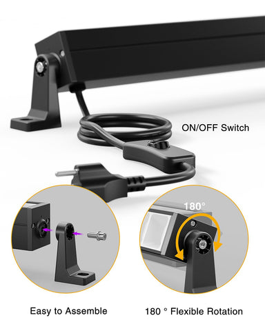 Onforu aluminum housing with heat sink keeps blacklight bars cool during long parties
