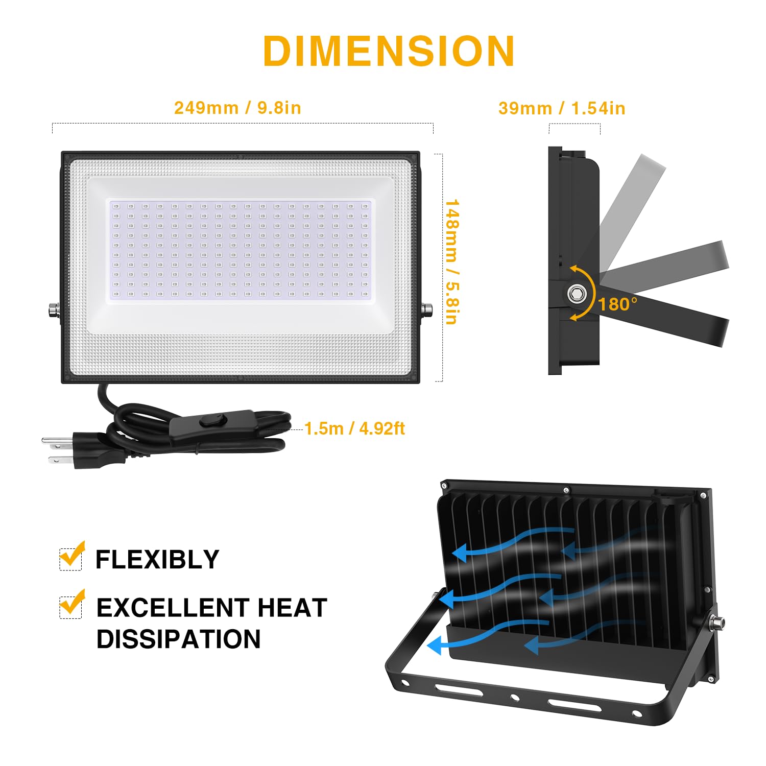 Onforu aluminum housing with fin-type heat sink keeps cool during use.