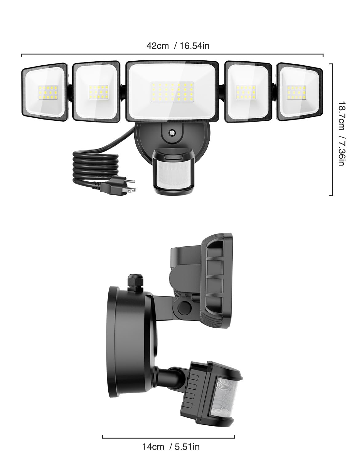 Onforu black five-head flood light portrait highlights powerful outdoor lighting.