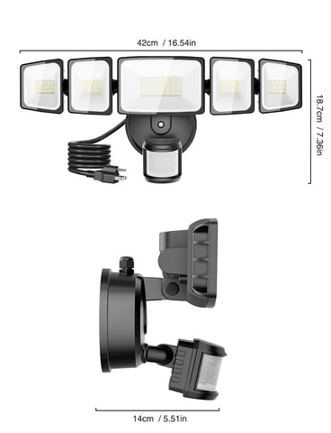 Onforu black five-head flood light portrait highlights powerful outdoor lighting.