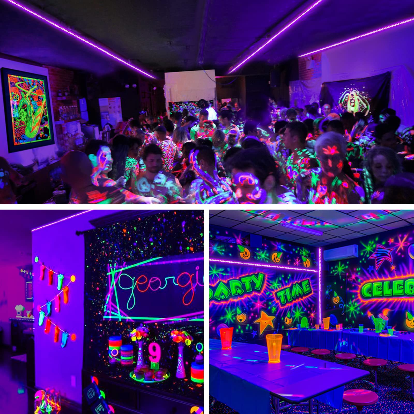 Onforu body-paint glow scene under blacklight for costumes.