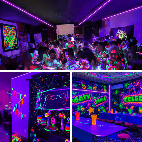 Onforu body-paint glow scene under blacklight for costumes.