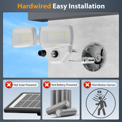 Dual-head Onforu flood light mounted on wall covering a wide driveway