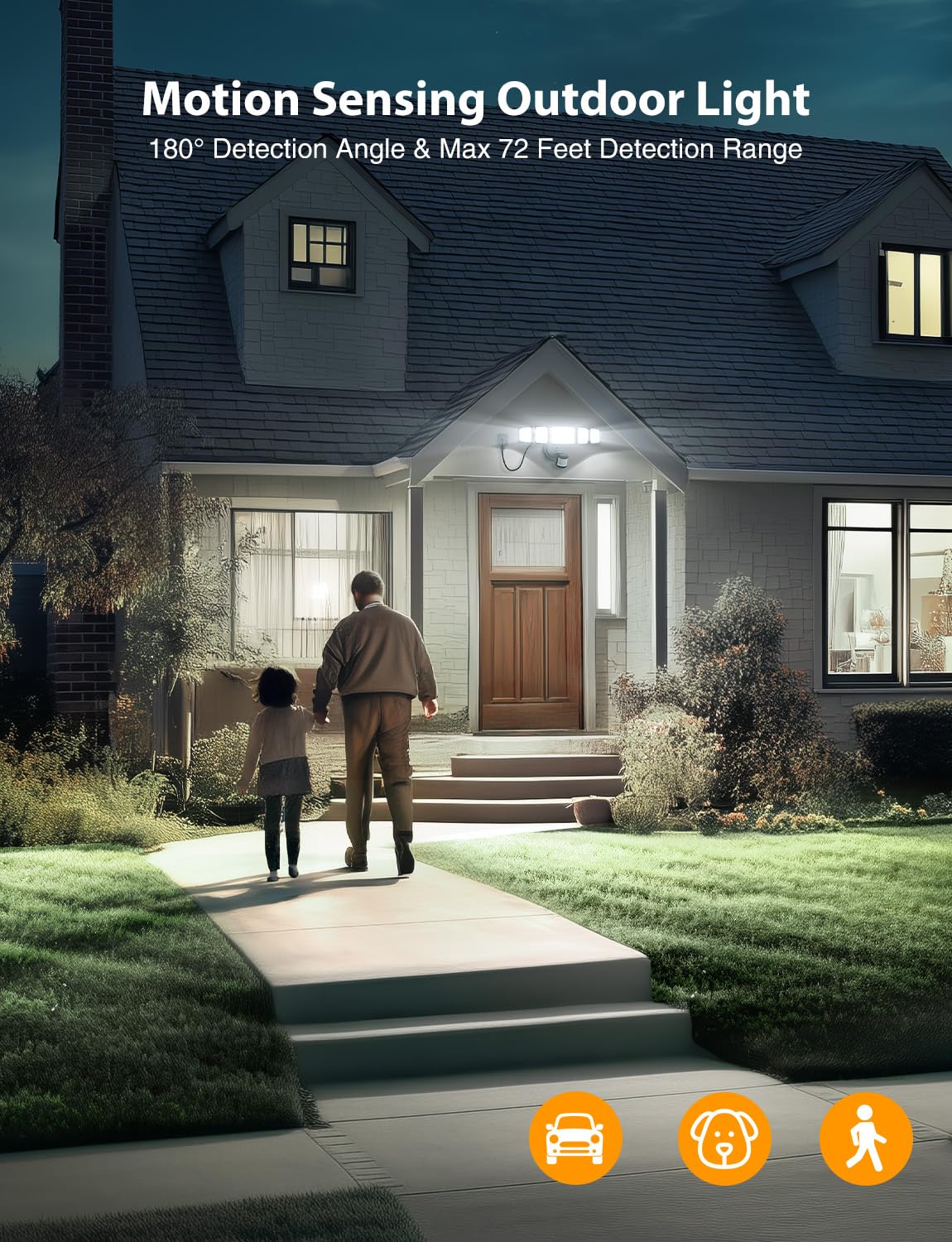 Onforu dusk to dawn mode illustration highlights energy-saving auto-on at dusk.