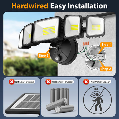 Onforu five-head outdoor flood light enables wide-area coverage.