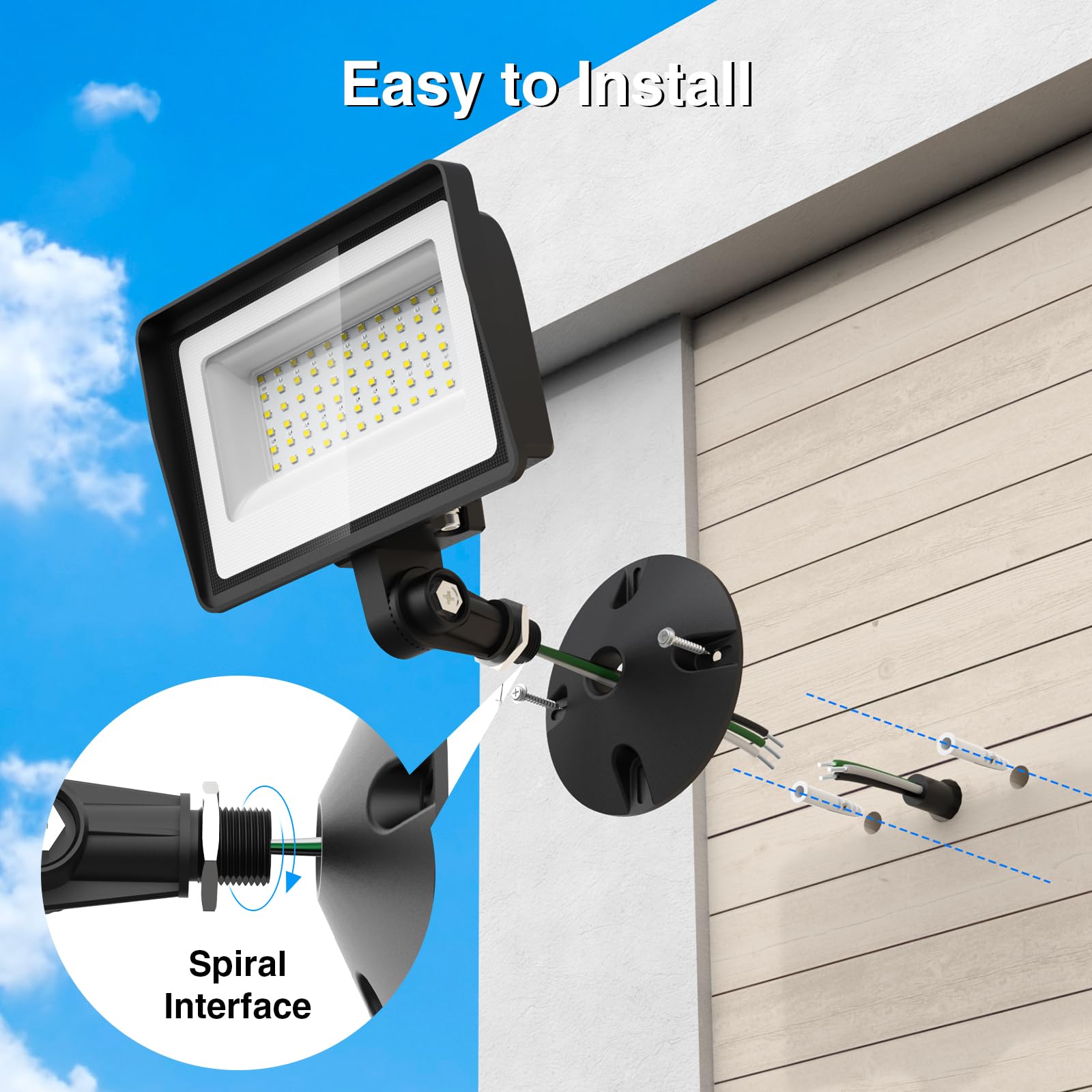 Onforu hardwire installation flood light designed for secure wall or pole mounting.