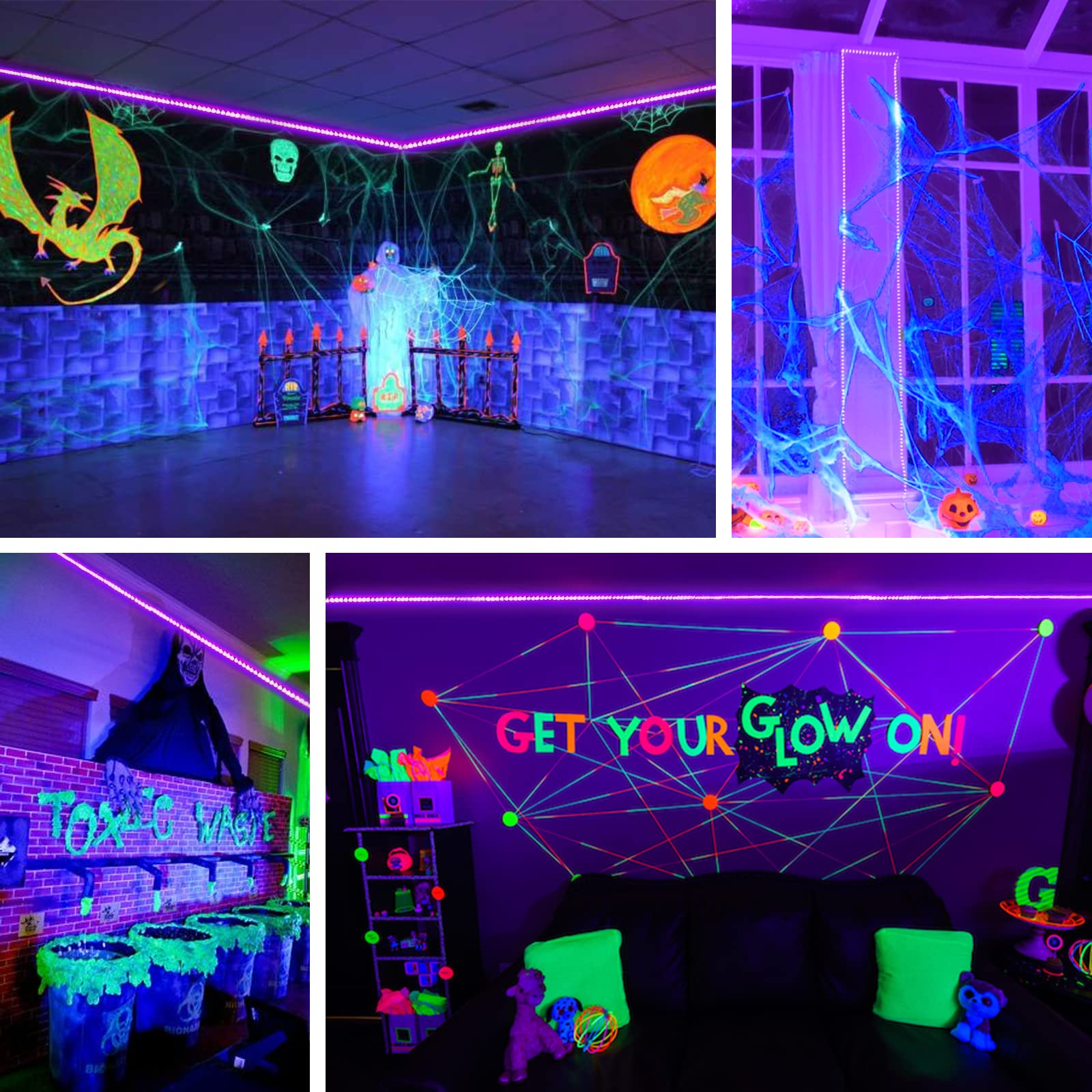 Onforu indoor party setup showcasing vibrant glow throughout the room.