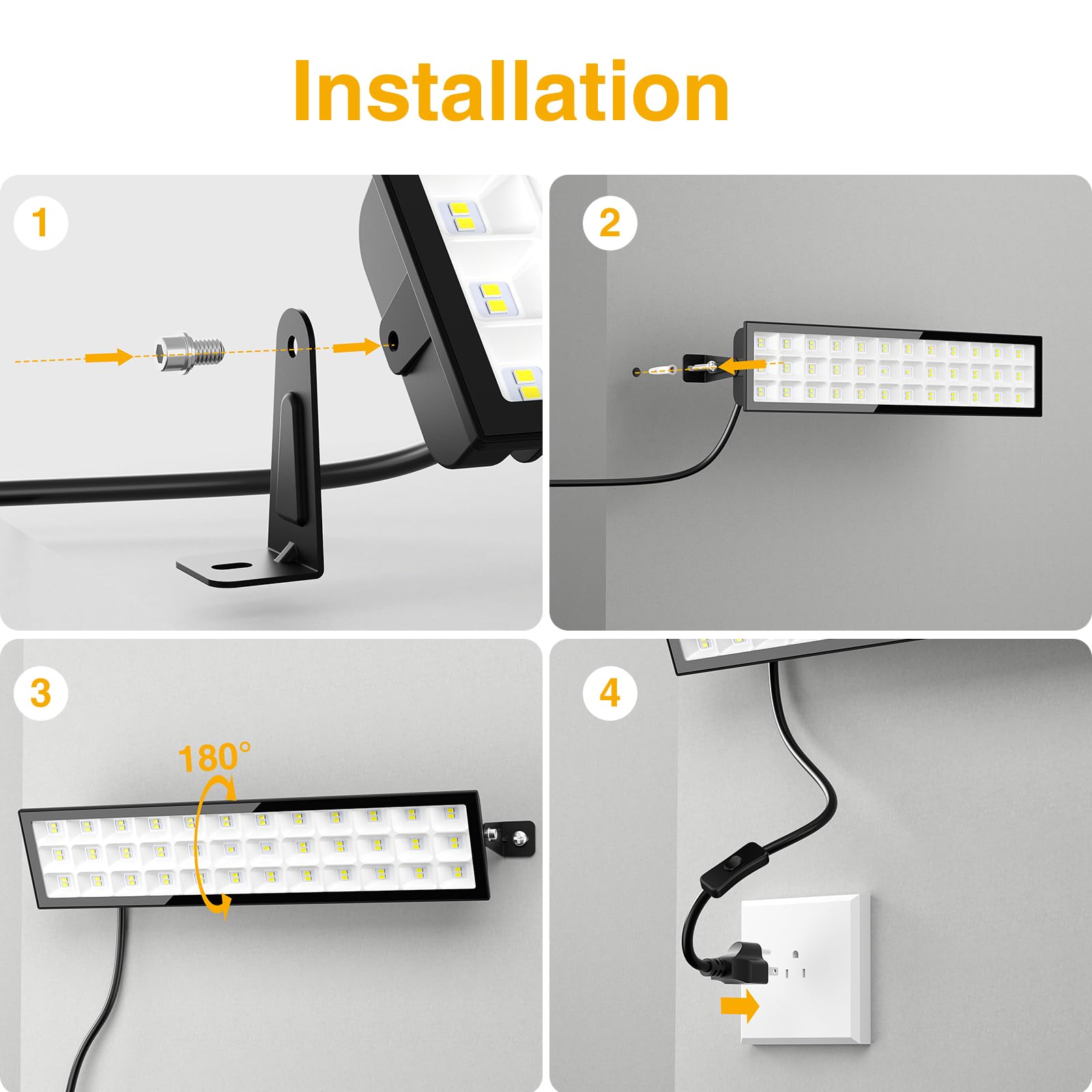 Onforu LED Shop Lights inline-switch for easy cable control.