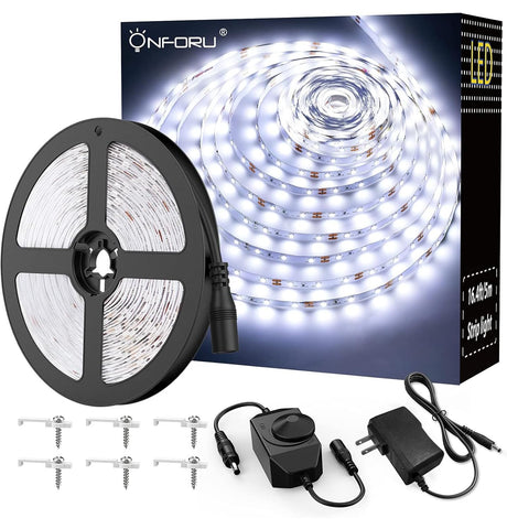 Onforu LED strip shows a 16.4 ft layout for continuous ambient lighting in a room