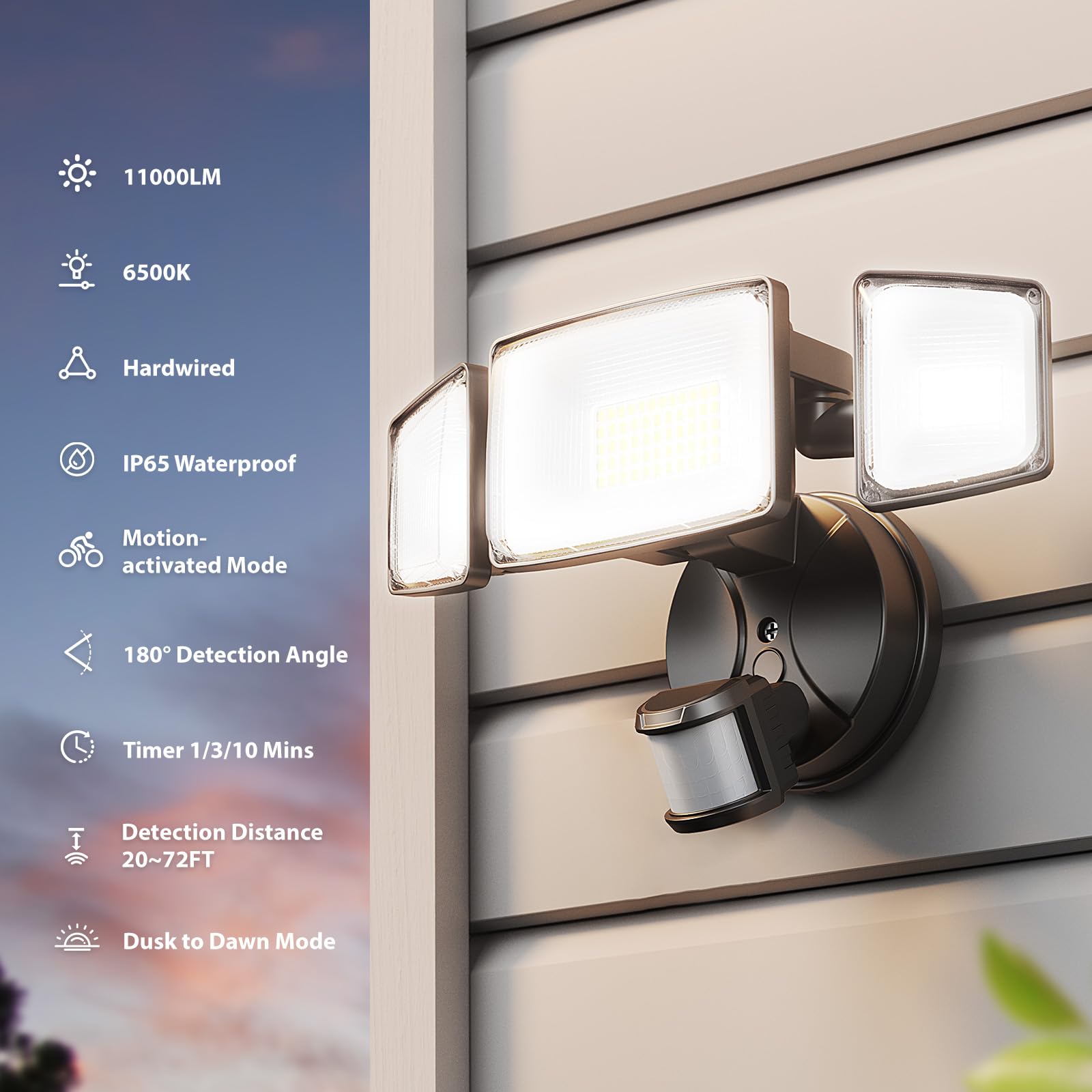 Onforu outdoor motion-sensor light in action with motion-activated beam