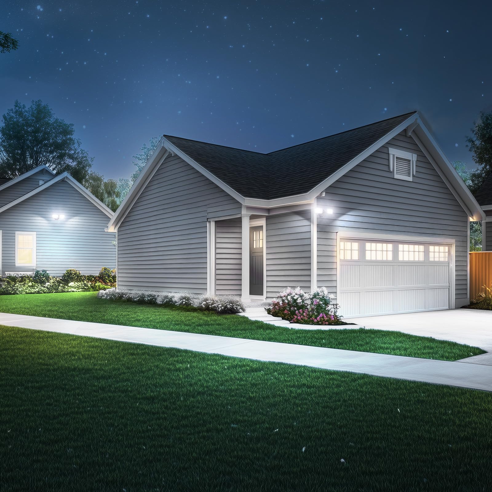 Onforu flood light enhances patio and garden security at night.