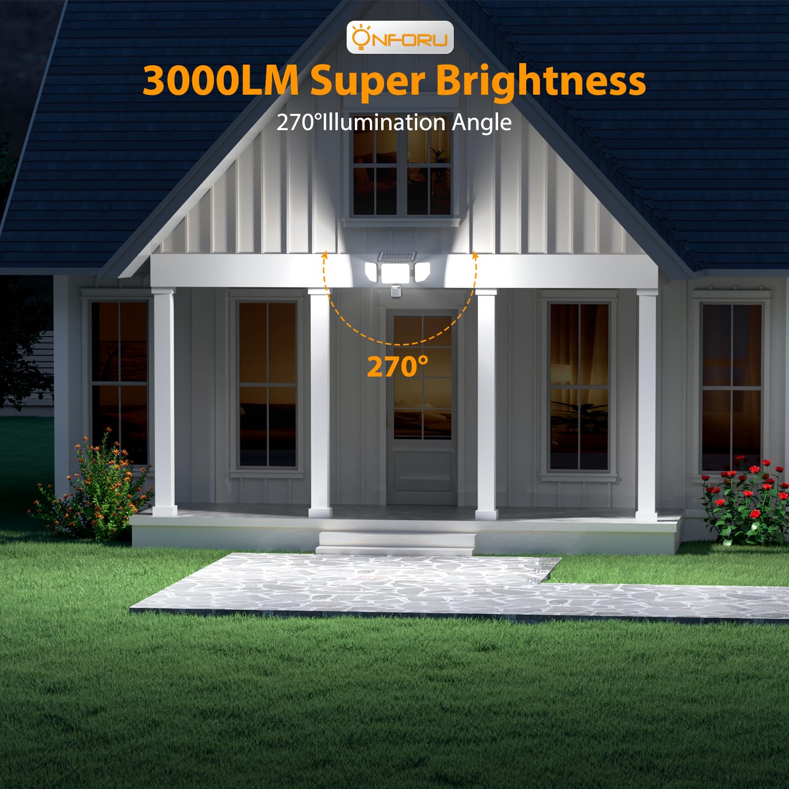 Onforu remote-control solar flood light, easy mode selection from afar.
