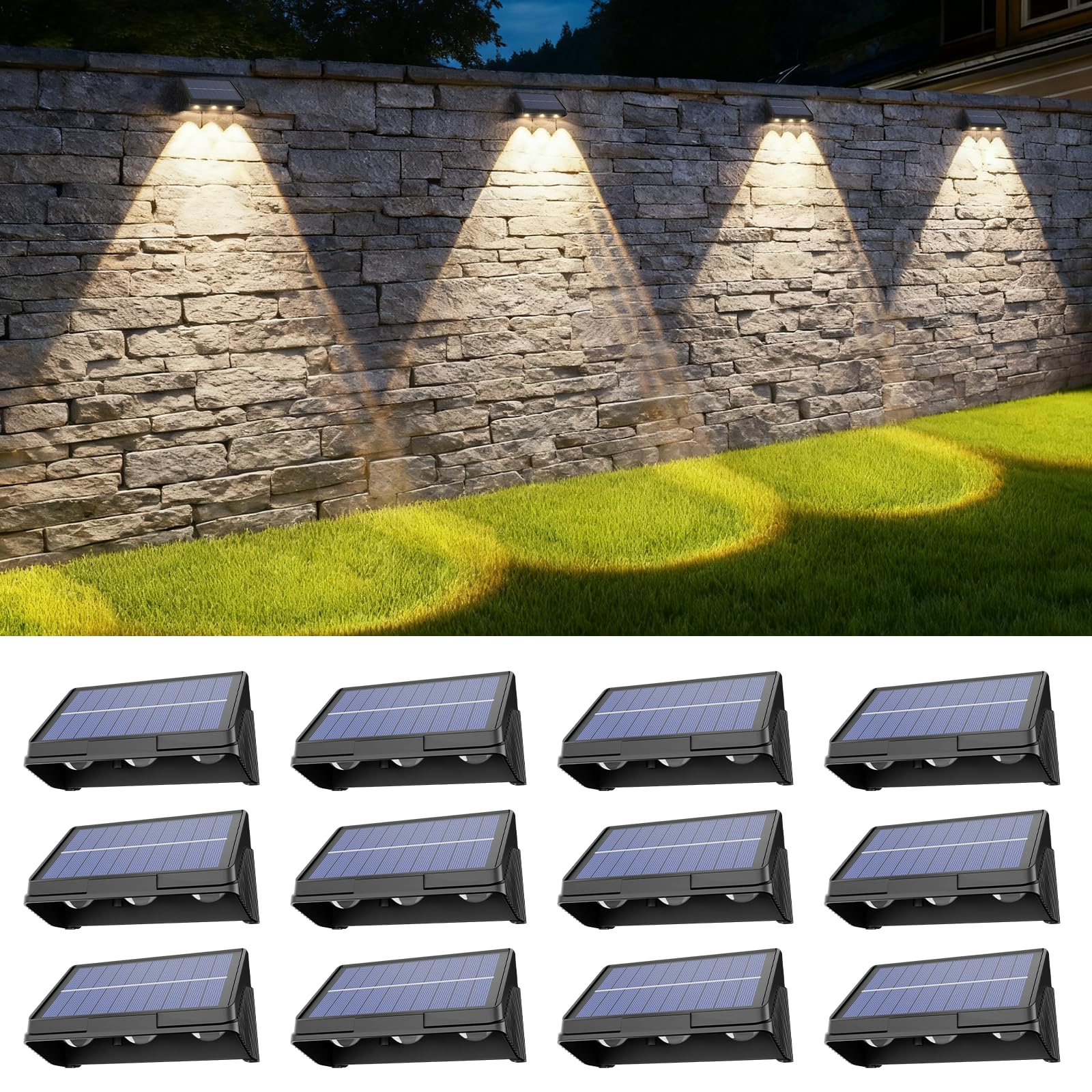 Onforu solar fence lights 12 pack illuminate outdoor spaces at night.