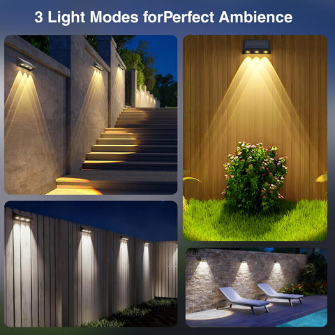Onforu Solar Fence Lights backyard deck lighting creating a welcoming exterior.