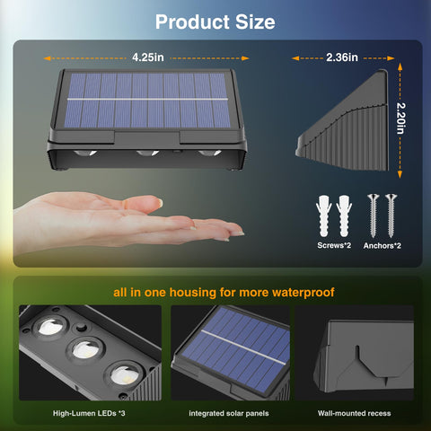 Onforu Solar Fence Lights modes showing warm, natural, and cool ambiance options.