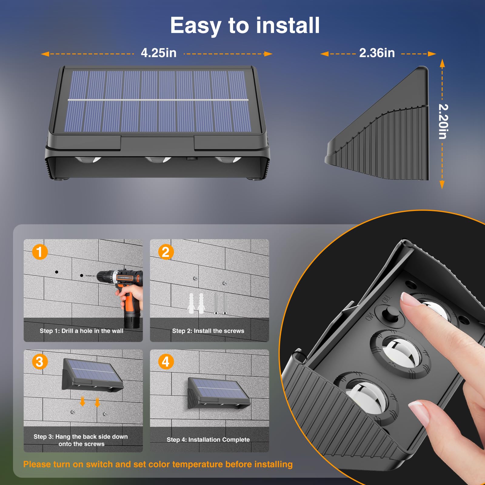 Onforu Solar Fence Lights solar panel powering nightly illumination.