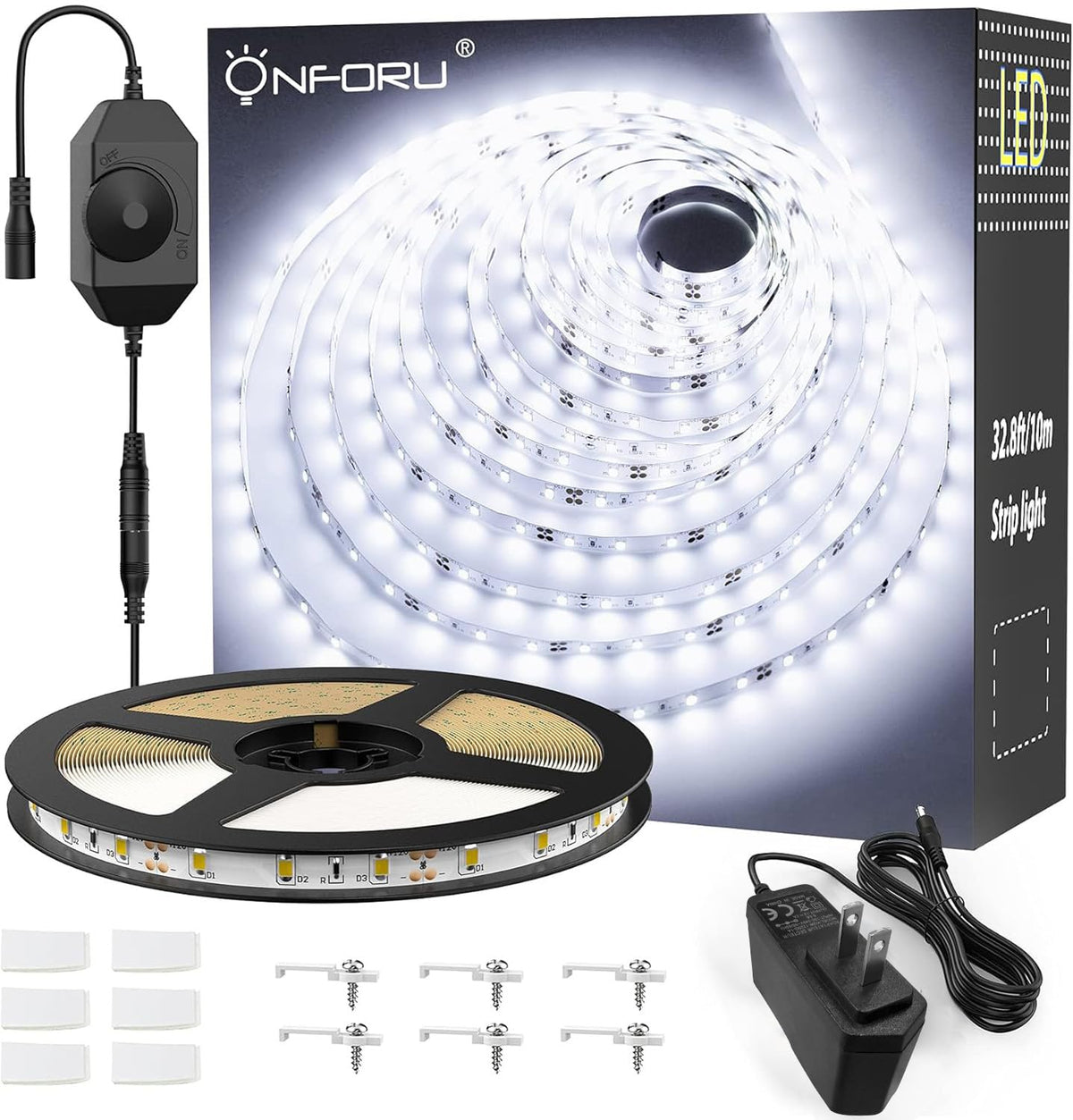 Onforu white LED strip lights 32.8ft daylight 6000K for bright rooms