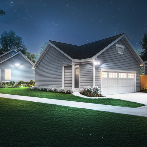 Wide coverage of Onforu flood light illuminating a patio and garden area