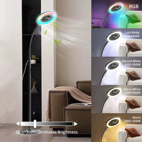 ONIDEK pedestal fan gooseneck light adjustable angle for focused task lighting.