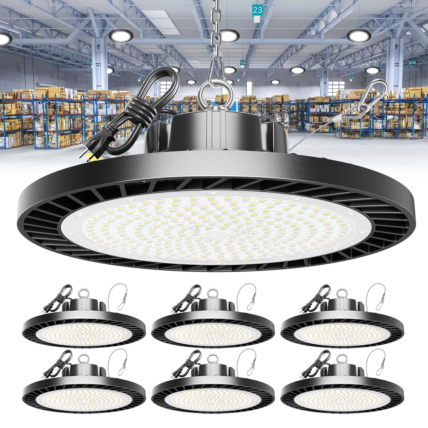 OnlyLux 250W UFO LED high bay light package view; ready-to-install brightness for warehouses.