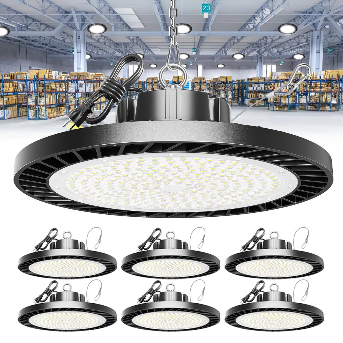 OnlyLux 250W UFO LED high bay light package view; ready-to-install brightness for warehouses.