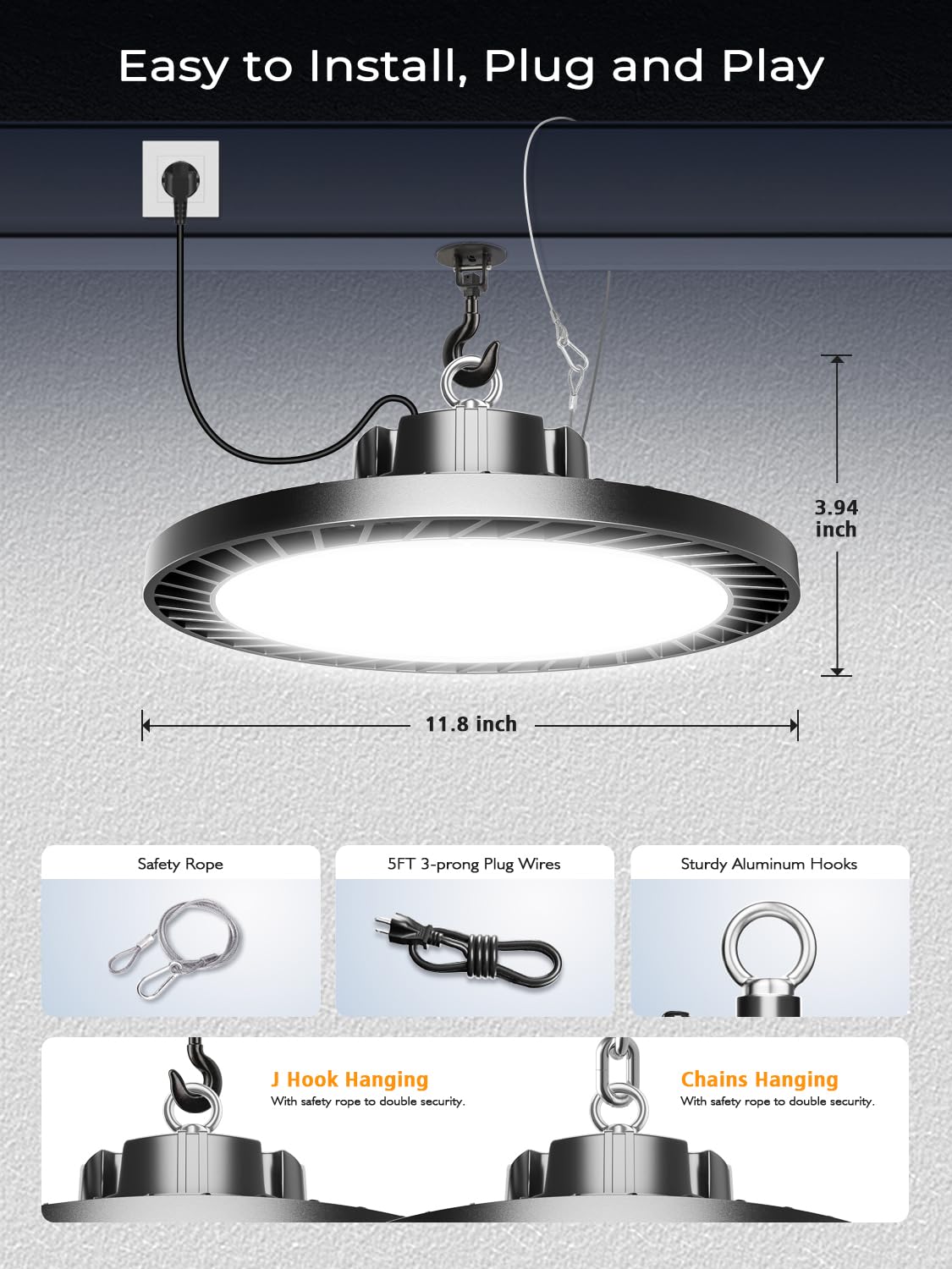 OnlyLux 250W UFO LED high bay light warehouse illumination; reliable performance for large spaces.