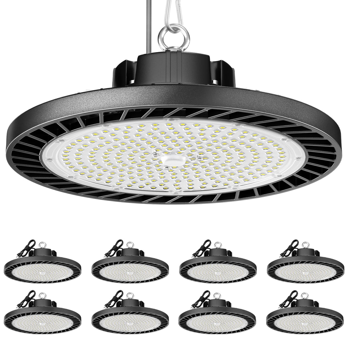ONLYLUX 8-pack LED high bay lights deliver broad, bright coverage for large spaces.