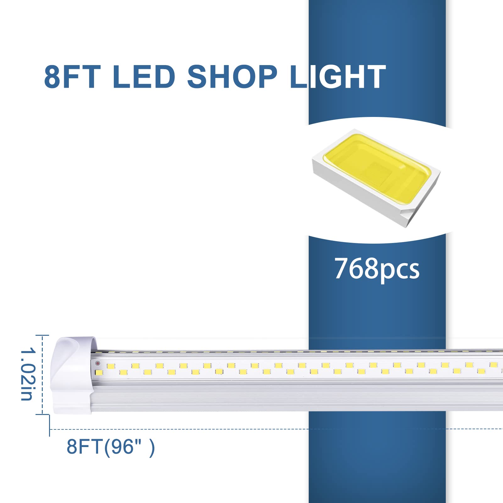 ONLYLUX 8ft LED shop light with 6500K daylight for clear color accuracy