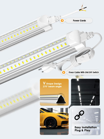 ONLYLUX 8ft LED shop light linked in a daisy-chain configuration for extended runs.