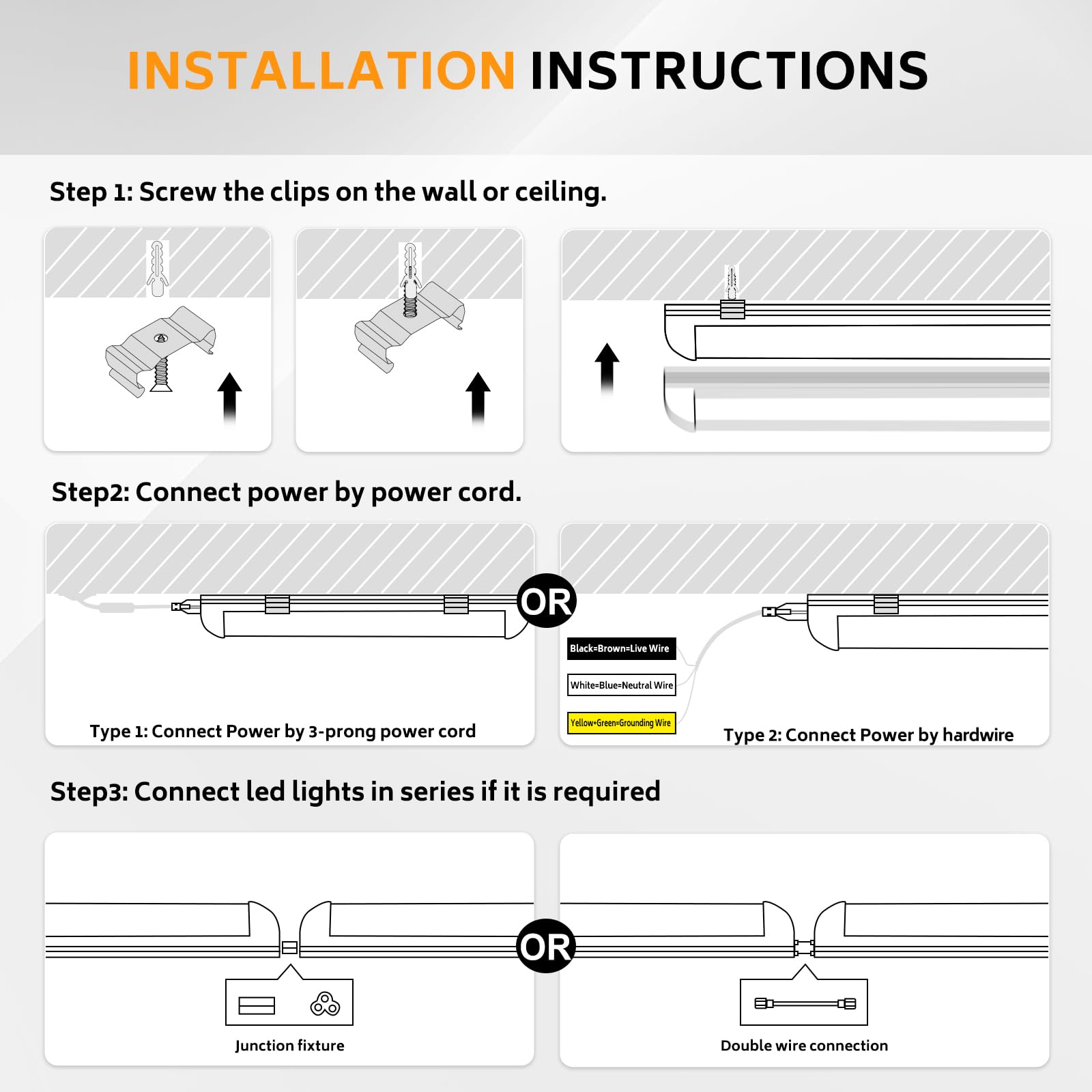 ONLYLUX 8ft LED shop light with 5-year durability for steady illumination.