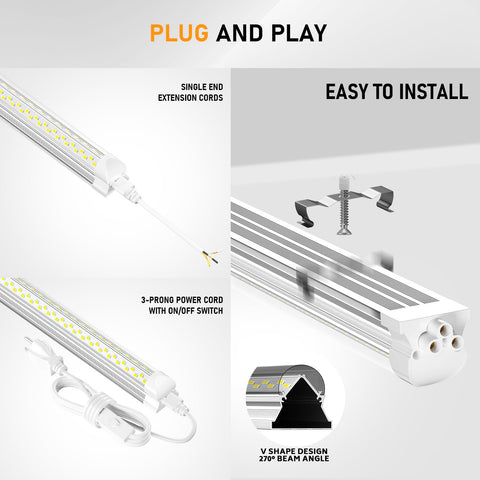 ONLYLUX 8ft LED shop light delivers energy-saving performance for long-term use.